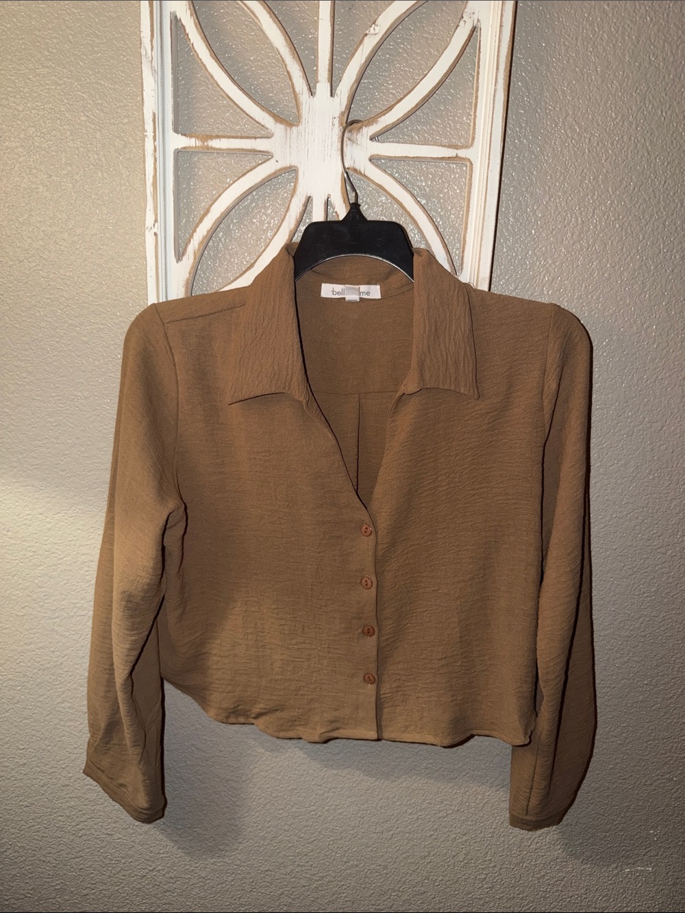 Bell Sleeve Brown Button-Front Women's Top by